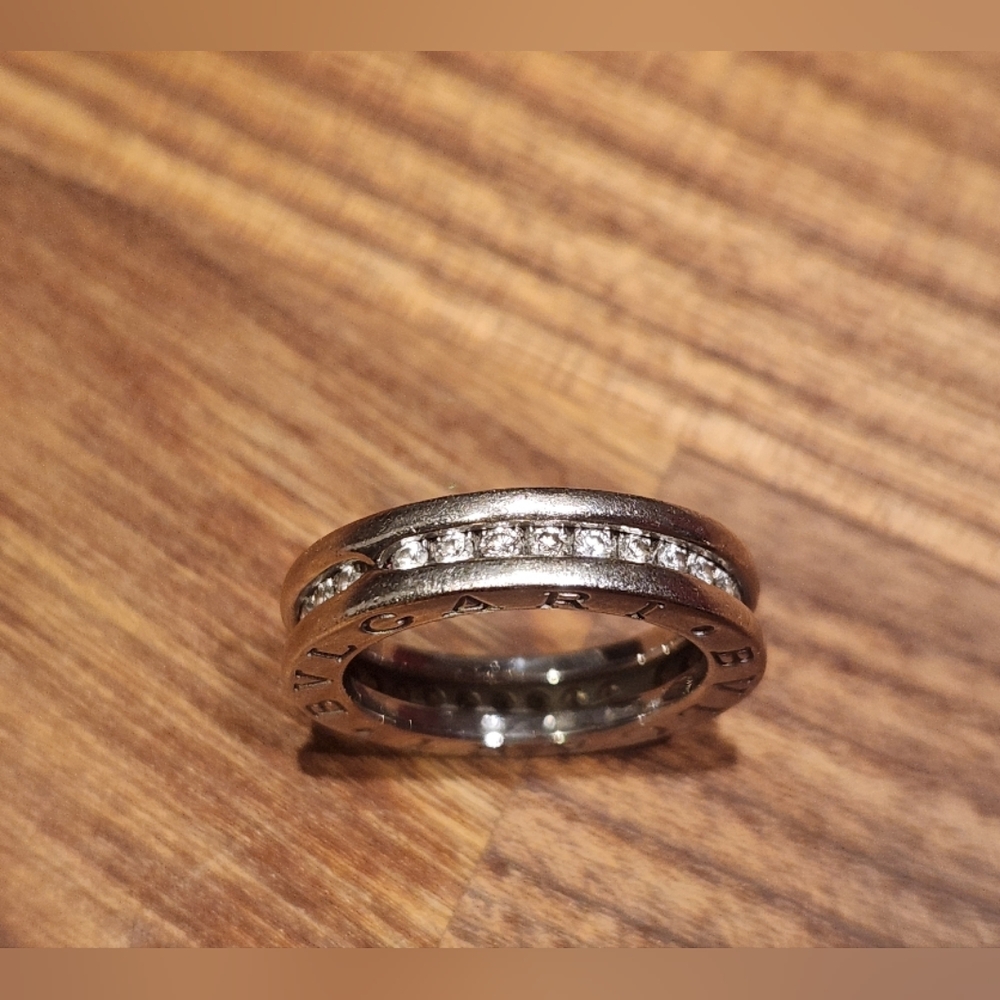 Bvlgari 18k White Gold Diamond Ring designer size 48. Size 4.25